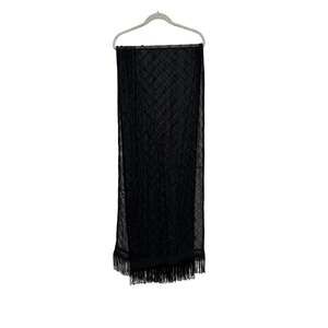 Black Sheer Beaded Evening Shawl with Fringe